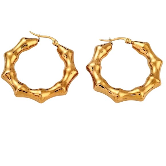 1 1/2 Inch 37mm Hoop Gold Tone Pierced Post Earrings - Picture 1 of 5